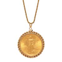 YELLOW GOLD AND US $20 LIBERTY COIN PENDANT/NECKLACE