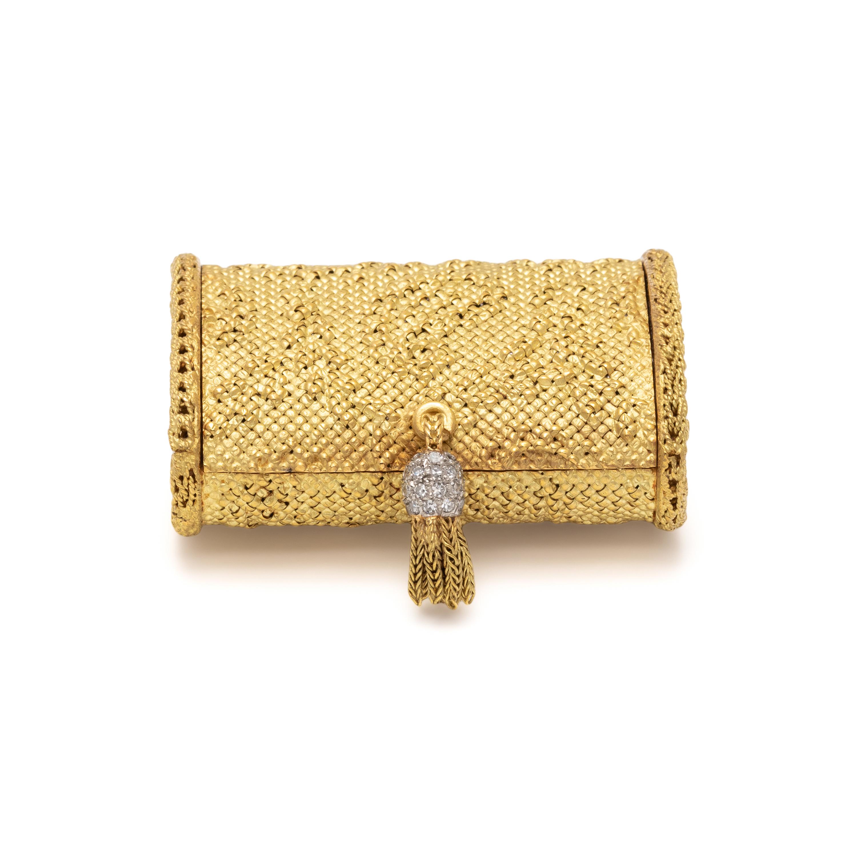 TIFFANY & CO., FRANCE, YELLOW GOLD AND DIAMOND PILL BOX