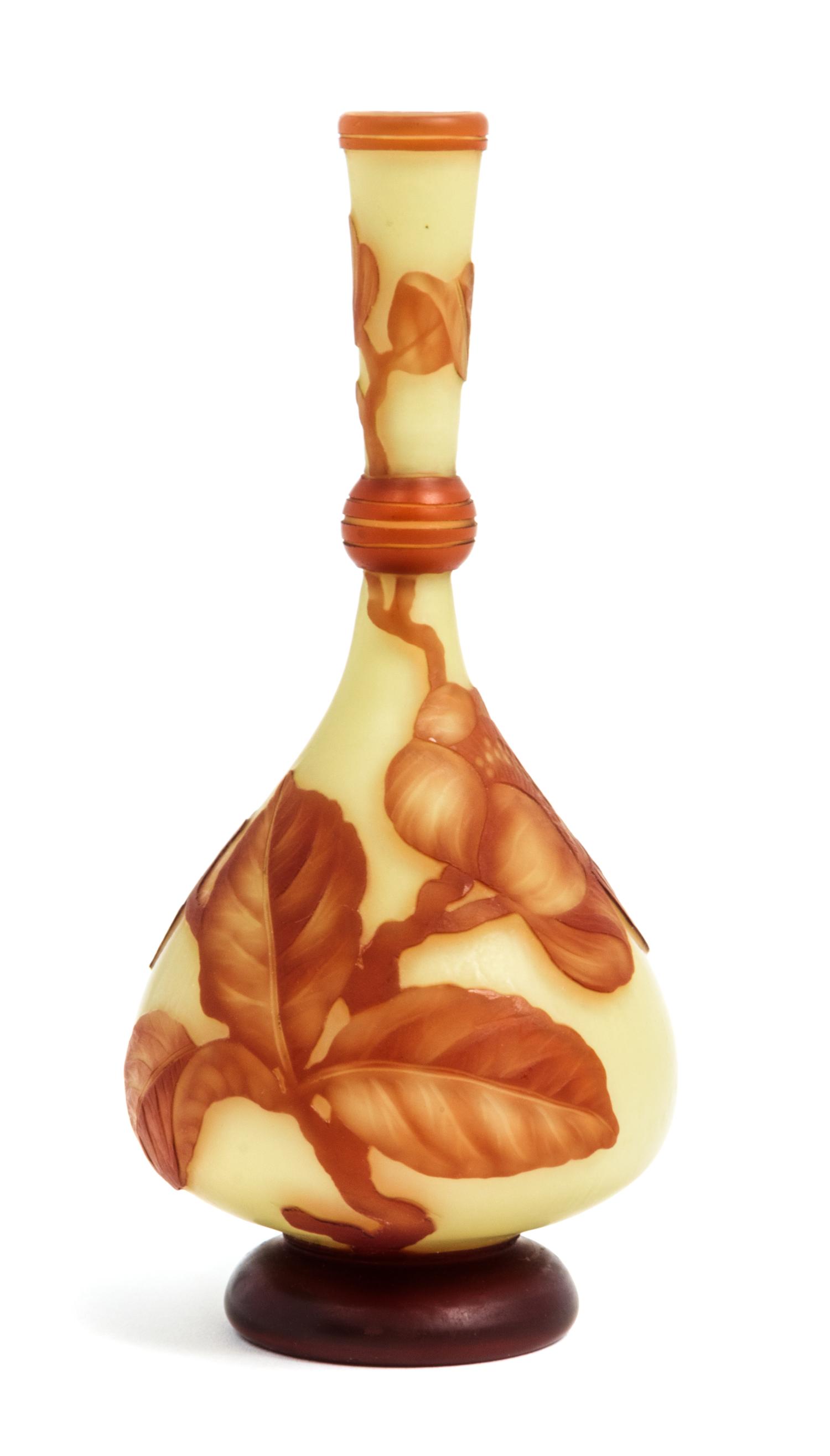 Stevens & Williams, LATE 19TH CENTURY, a cameo glass vase, of bottle form with floral decoration and ringed neck