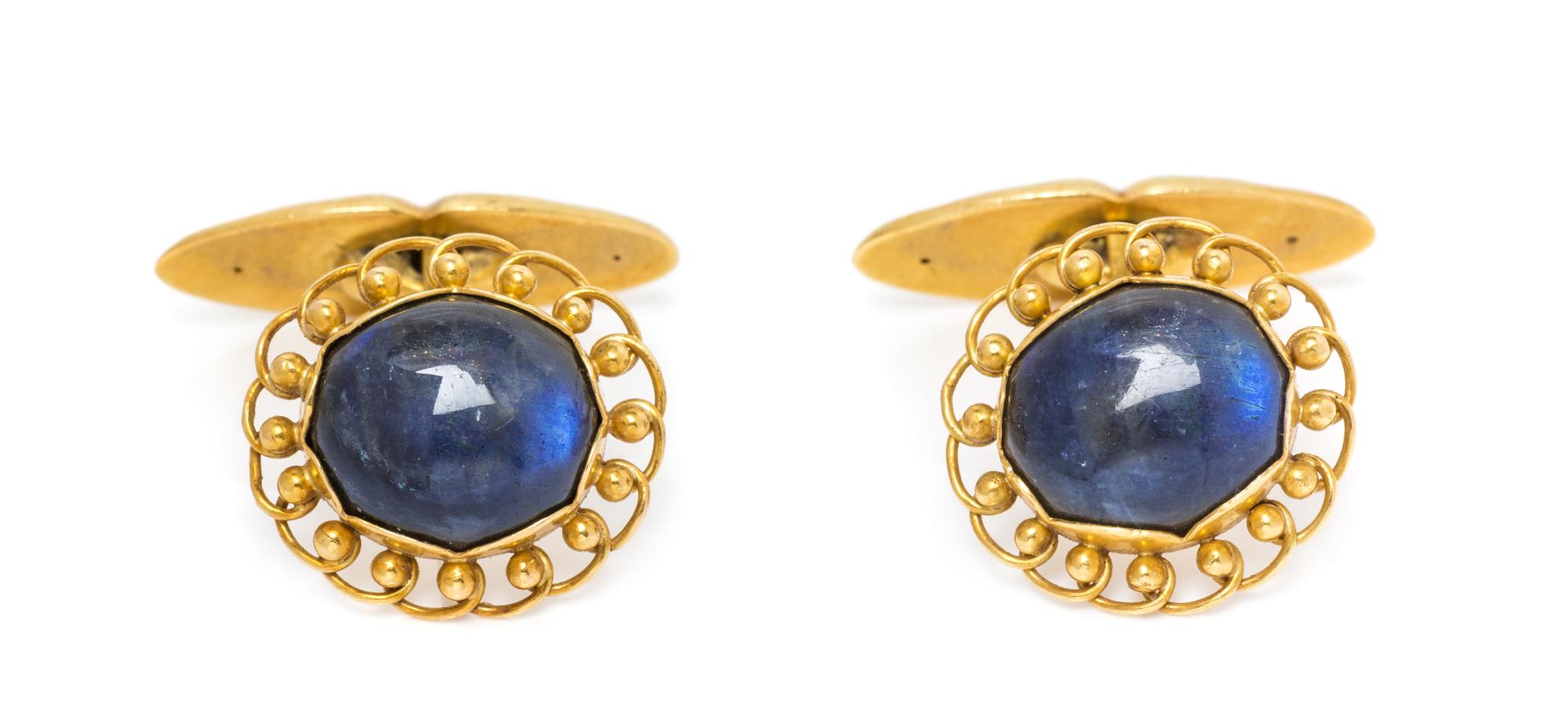 A Pair of 18 Karat Yellow Gold and Labradorite Cufflinks, Georg Jensen, 7.70 dwts.