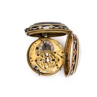 22K YELLOW GOLD, ENAMEL AND DIAMOND QUARTER REPEATER OPEN FACE POCKET WATCH