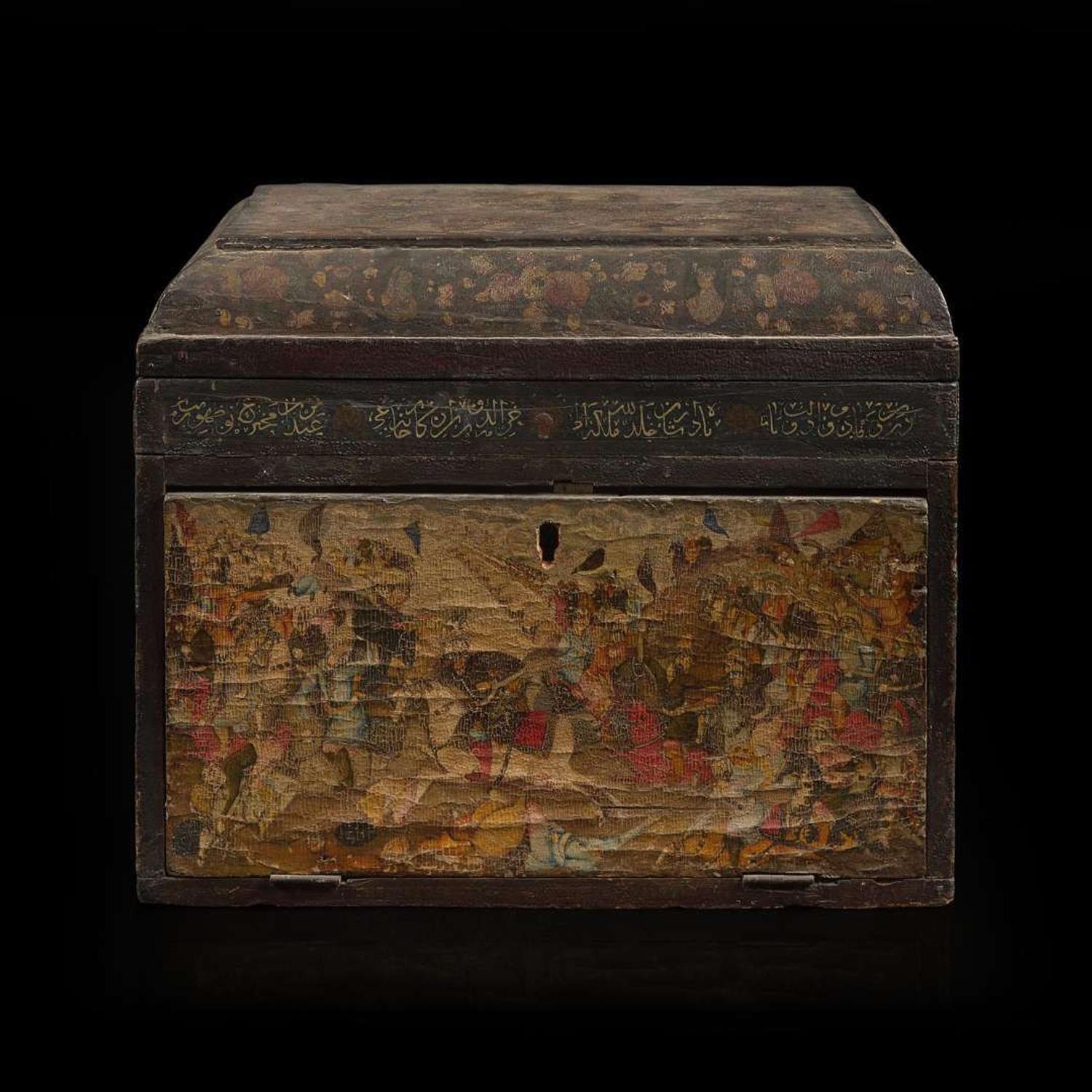 A Persian painted lacquer table chest 波斯漆器小箱 Qajar period ????