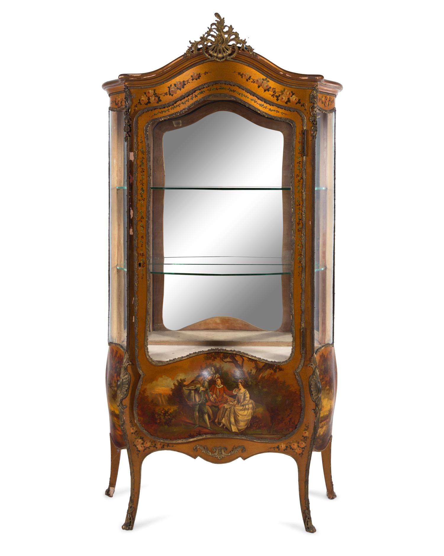 A Louis XV Style Gilt Bronze Mounted Vernis Martin Vitrine