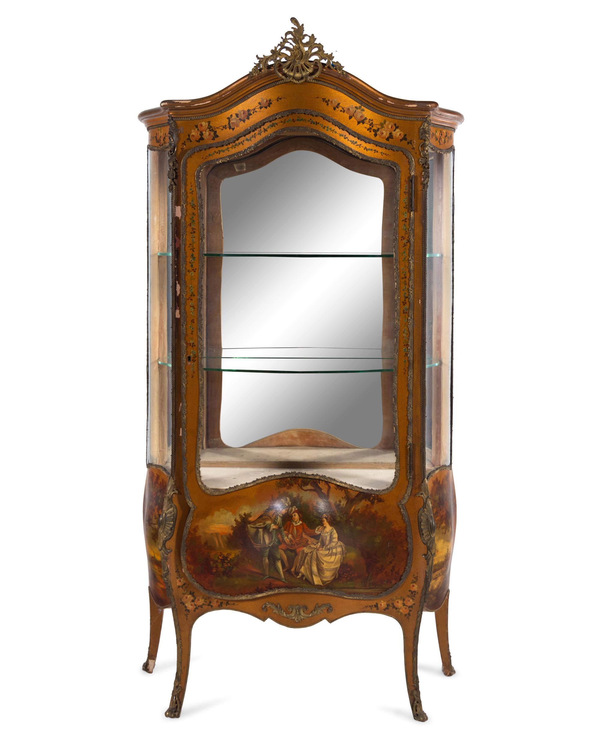 A Louis XV Style Gilt Bronze Mounted Vernis Martin Vitrine