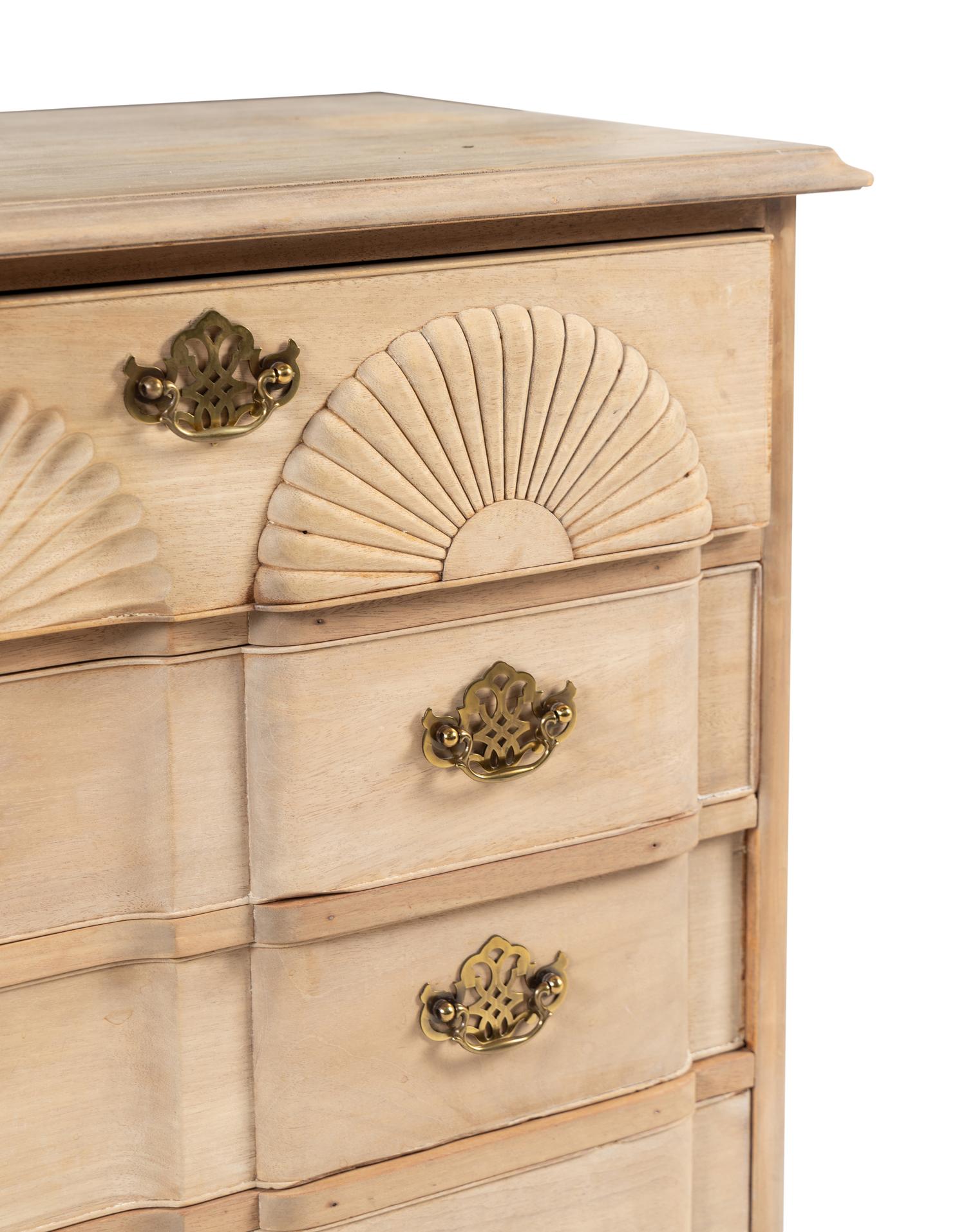 A Chippendale Style Block-Front Bleached Mahogany Chest of Drawers