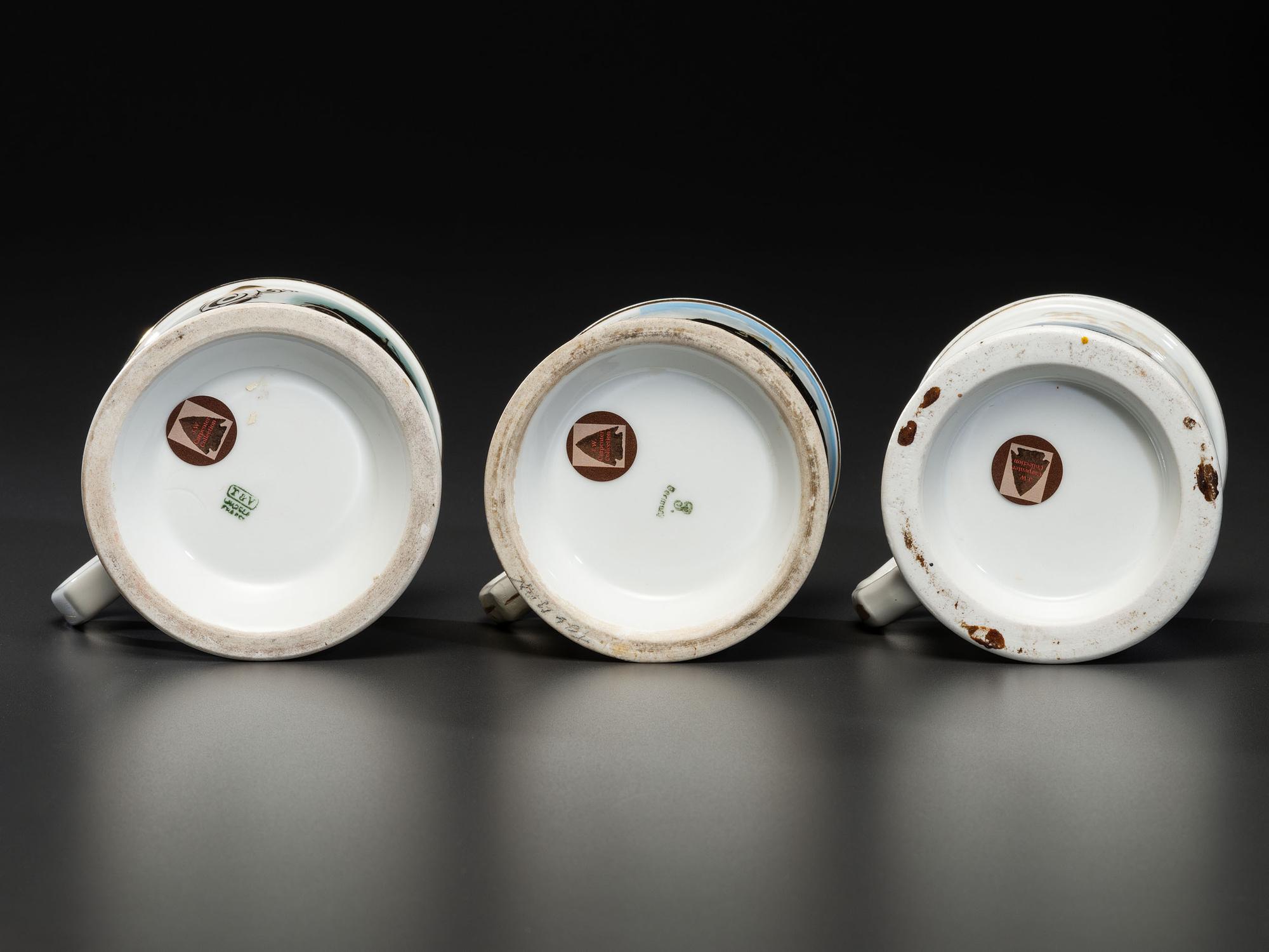 Three Porcelain Shaving Mugs Depicting Open Touring Automobiles