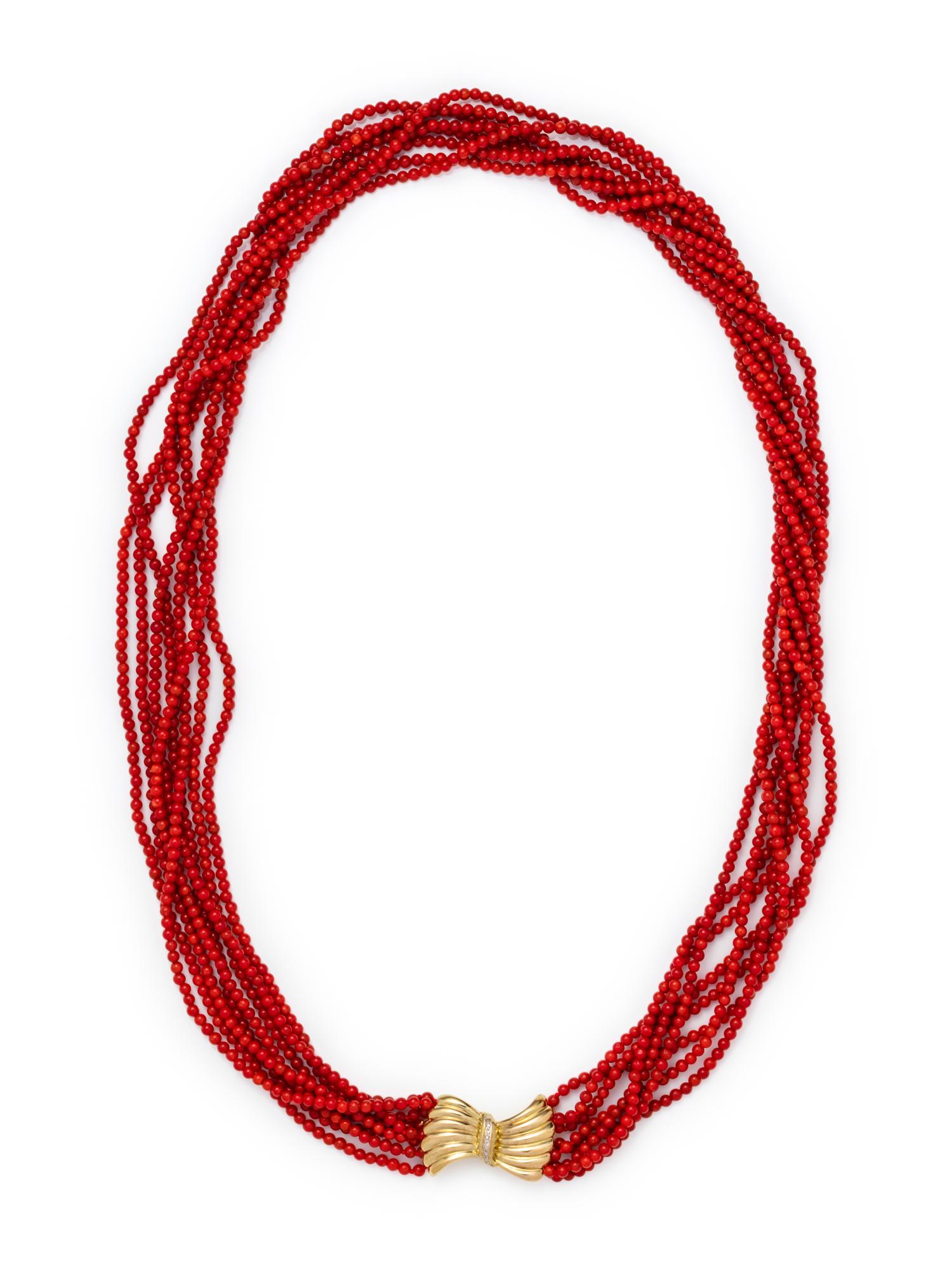 YELLOW GOLD AND CORAL TORSADE NECKLACE