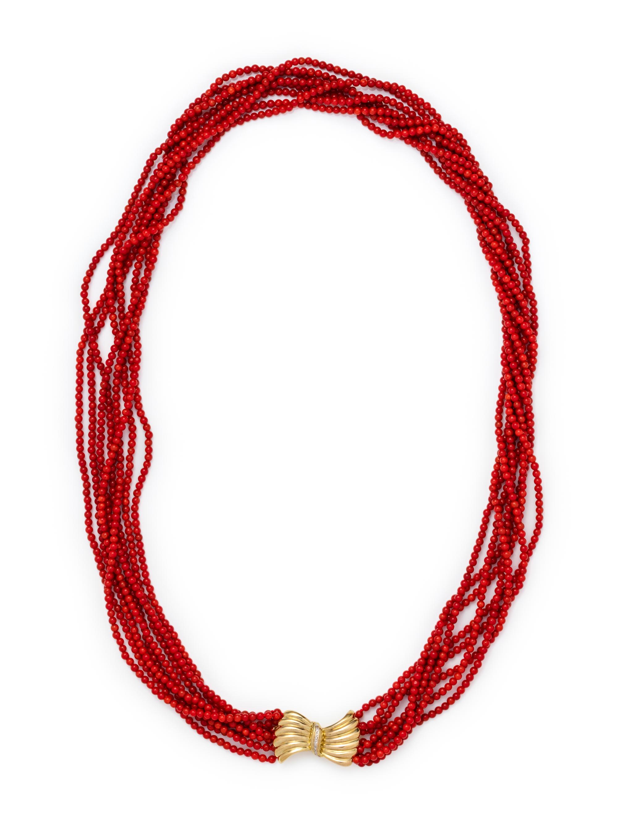 YELLOW GOLD AND CORAL TORSADE NECKLACE