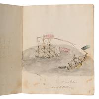 [U.S. Navy]. Arnold, Nathan. Manuscript naval examination book, illustrated with drawings of ships, including the USS Constitution , and voyage charts. N.p., 21 July 1826.