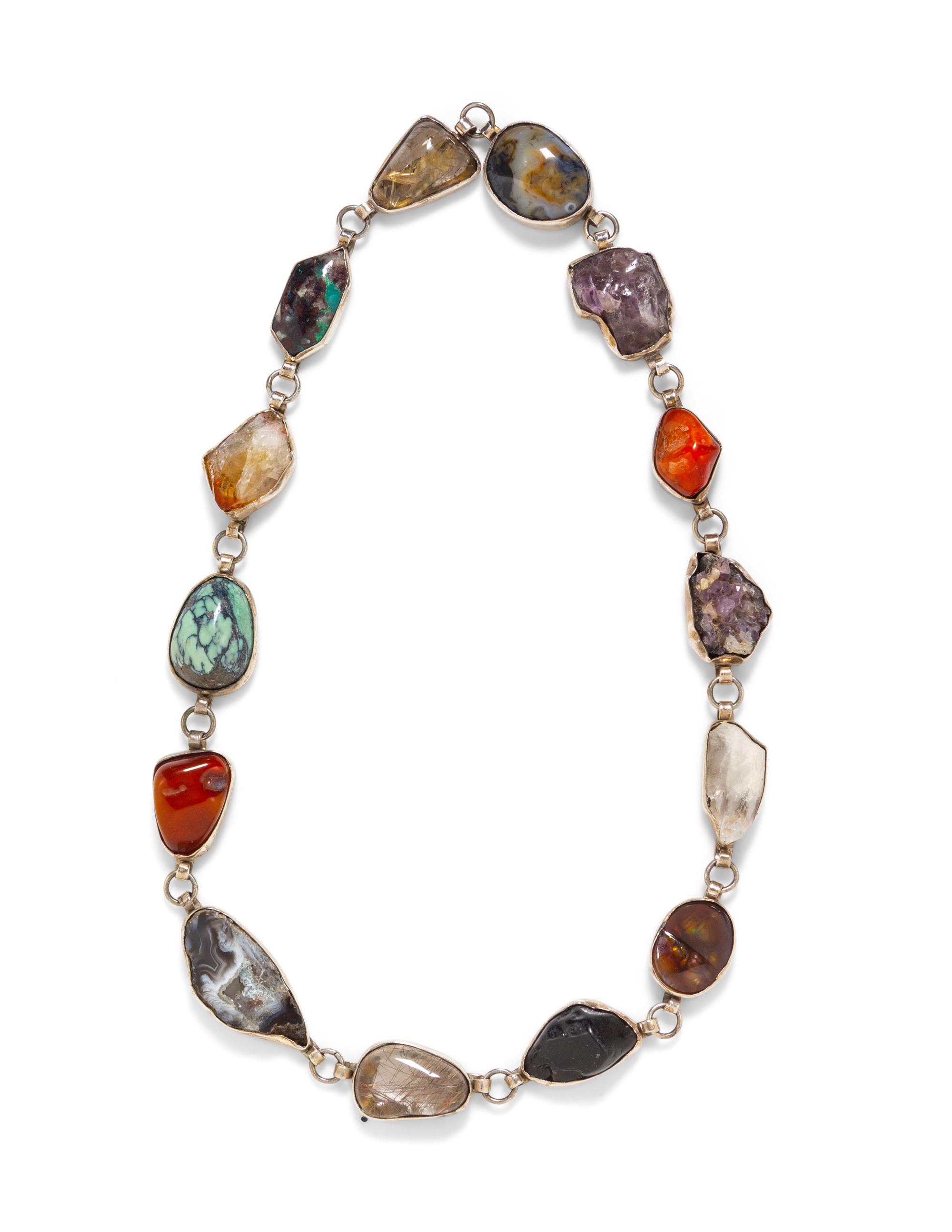 A Silver, Gemstone and Hardstone Necklace,