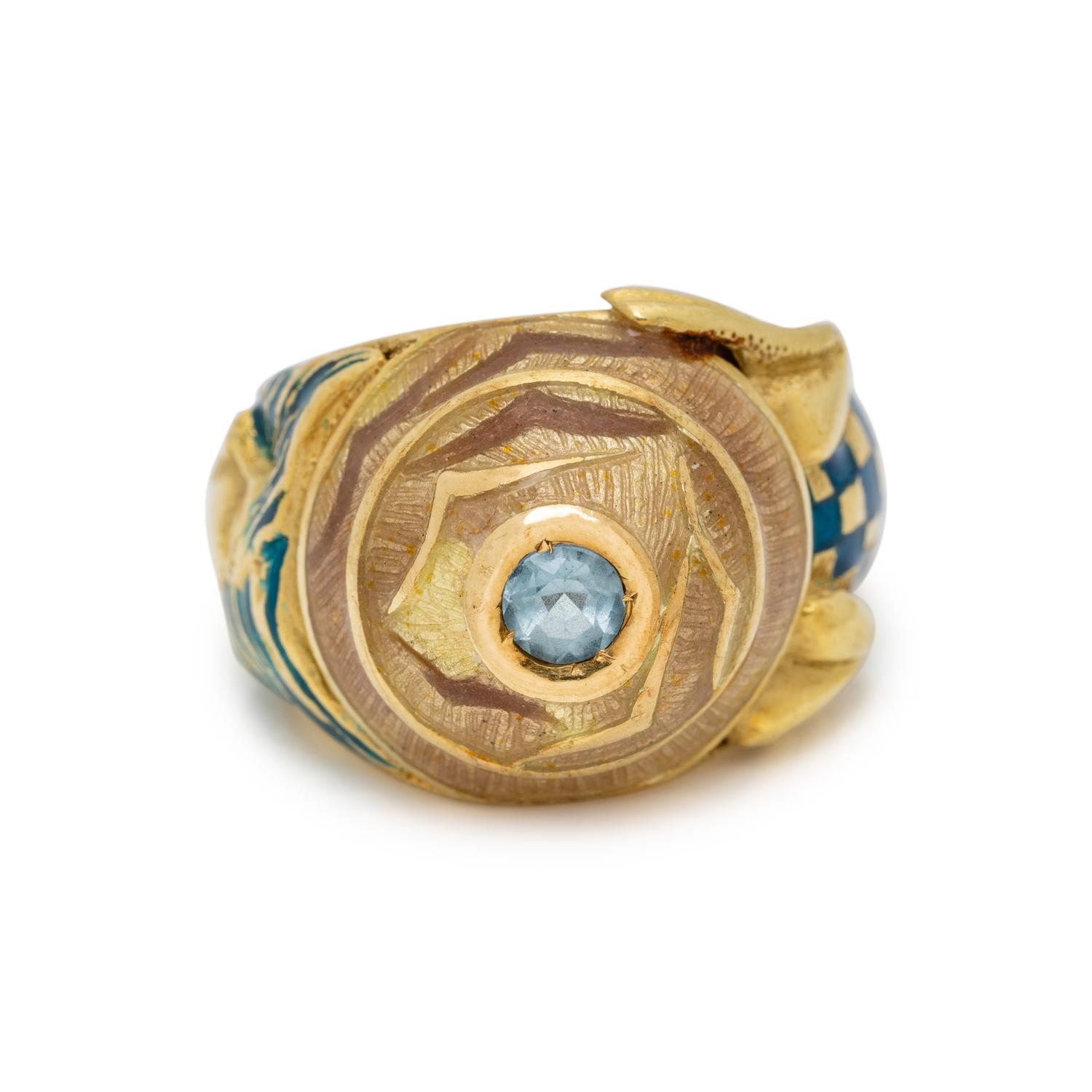 JACLYN, YELLOW GOLD AND ENAMEL RING