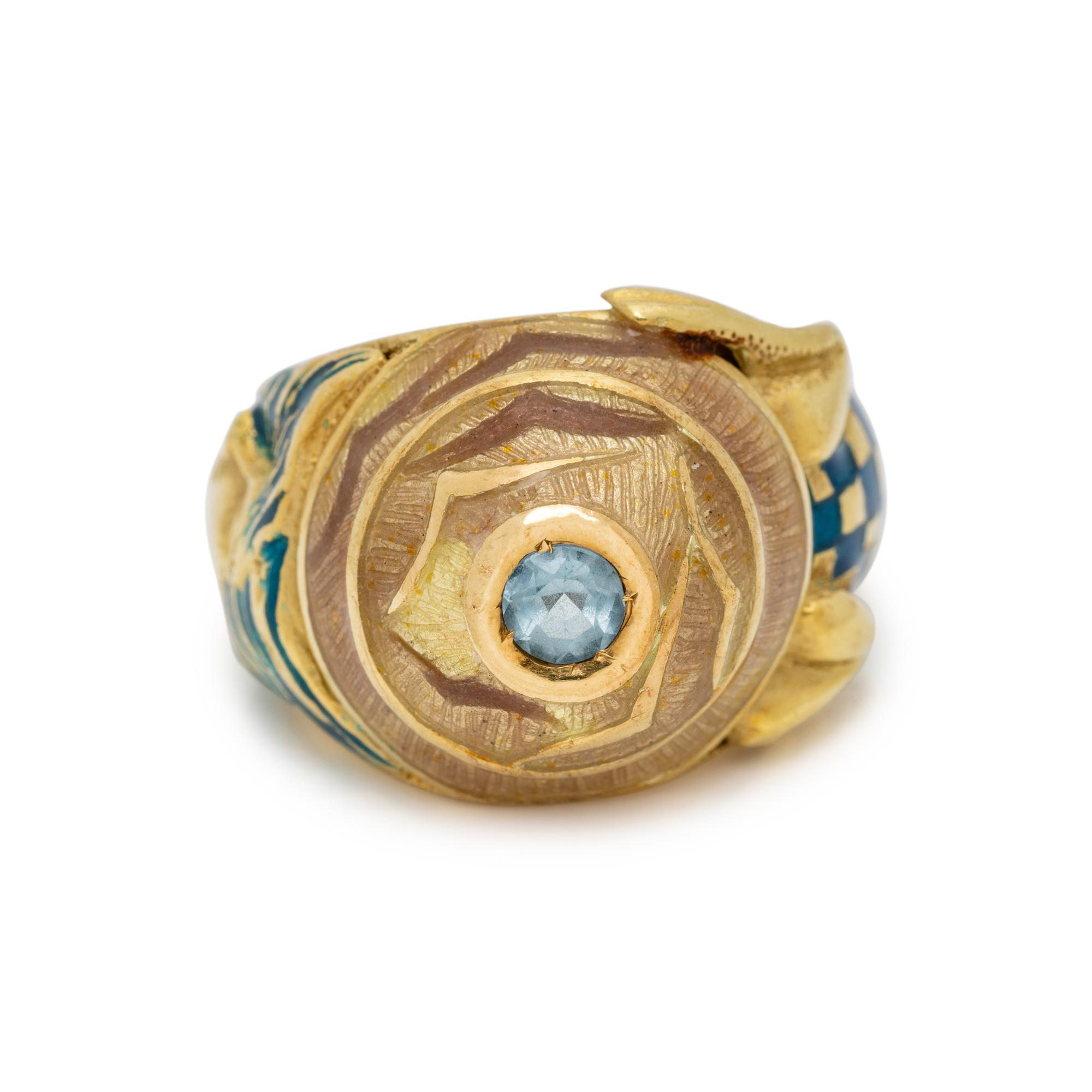 JACLYN, YELLOW GOLD AND ENAMEL RING