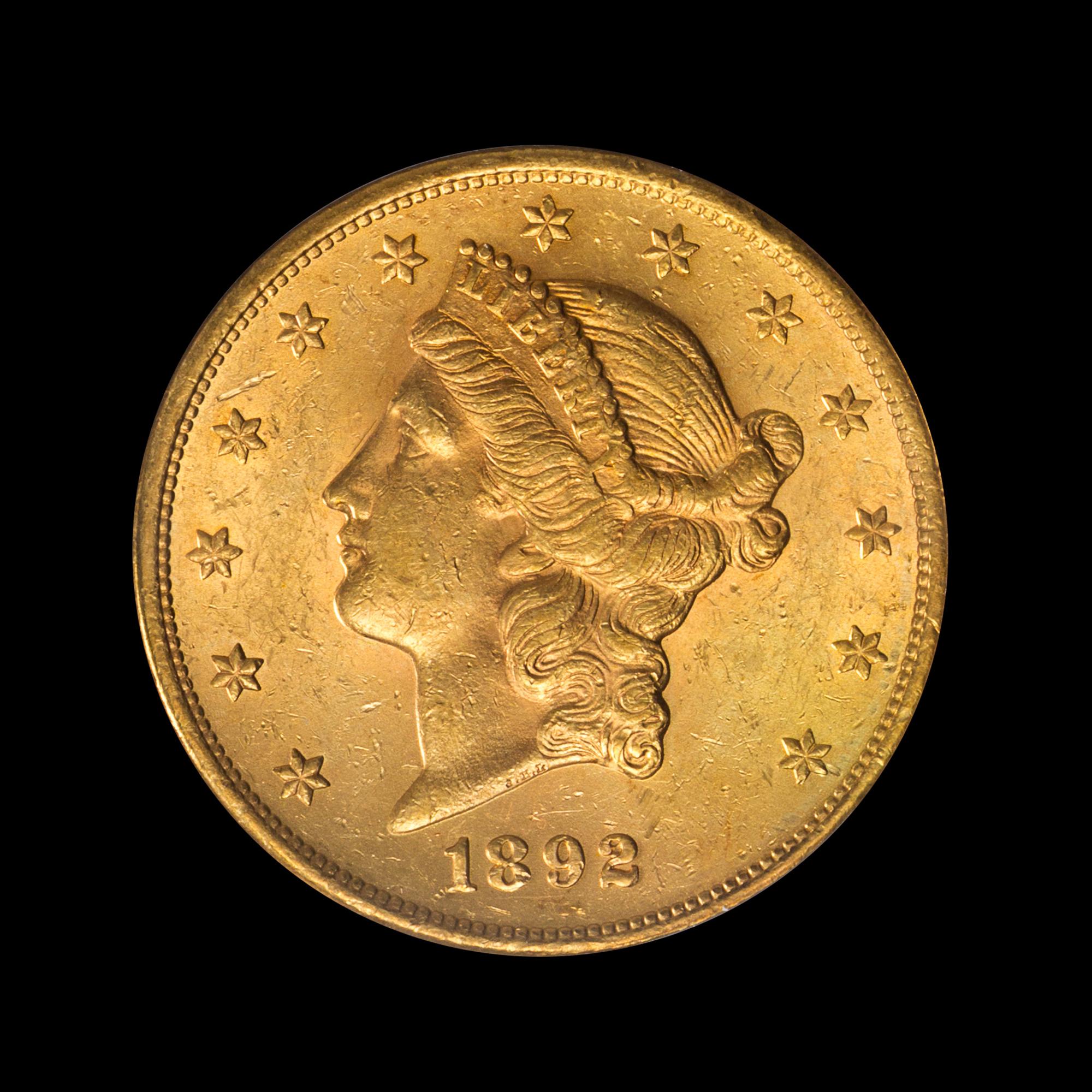 A United States 1892-S Liberty Head $20 Gold Coin