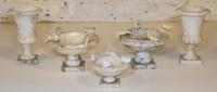 Five Alabaster Table Articles Height of urns 7 1/2 inches.