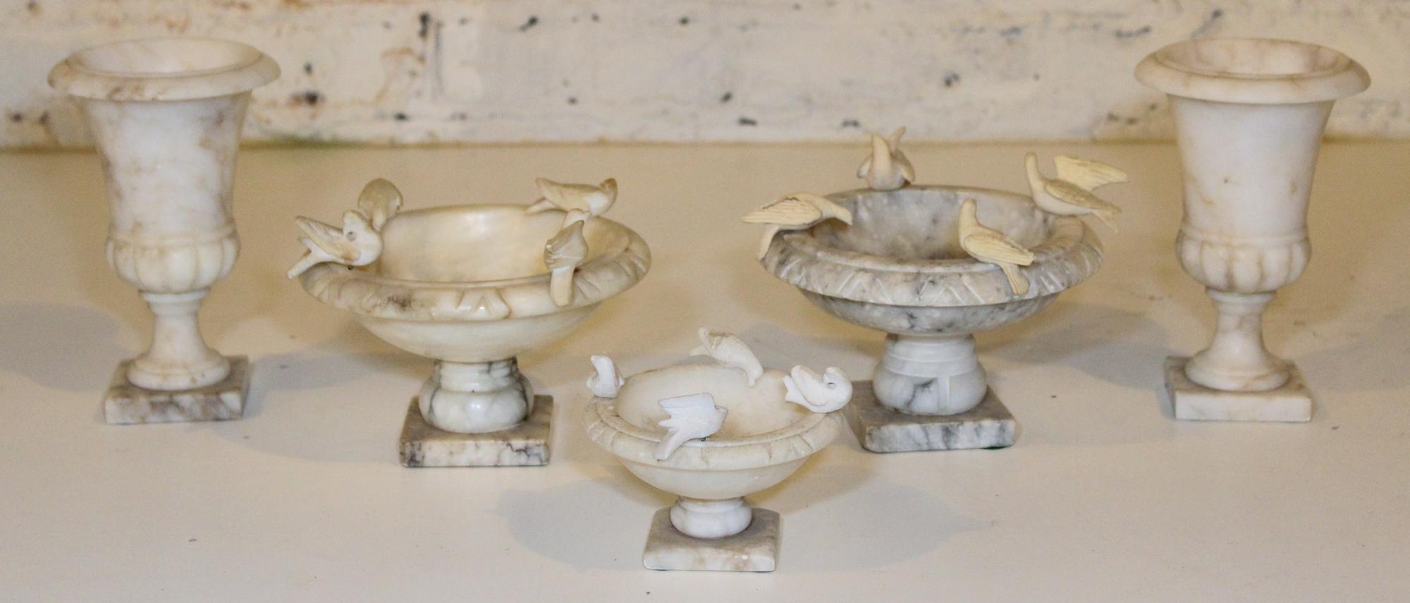 Five Alabaster Table Articles Height of urns 7 1/2 inches.