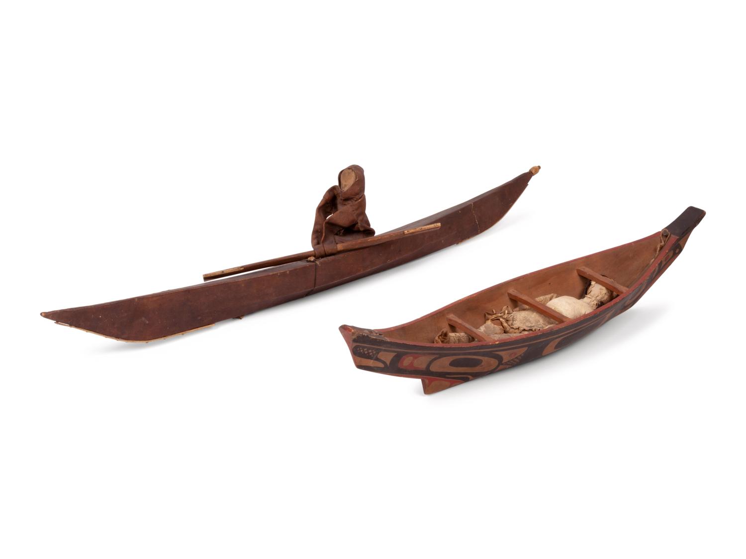 Miniature Haida Canoe and Inuit Kayak