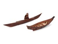 Miniature Haida Canoe and Inuit Kayak