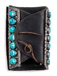 Navajo Silver and Turquoise Ketoh, with Floral and Leaf Silver Applique Accents