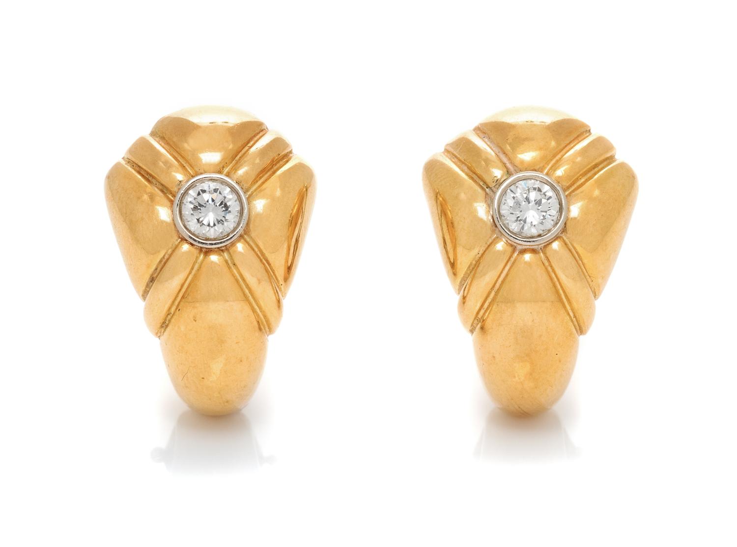 A Pair of 18 Karat Yellow Gold and Diamond Earclips, Chaumet, 10.00 dwts.