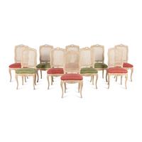 A Set of Ten French Provincial Style White-Painted Dining Chairs