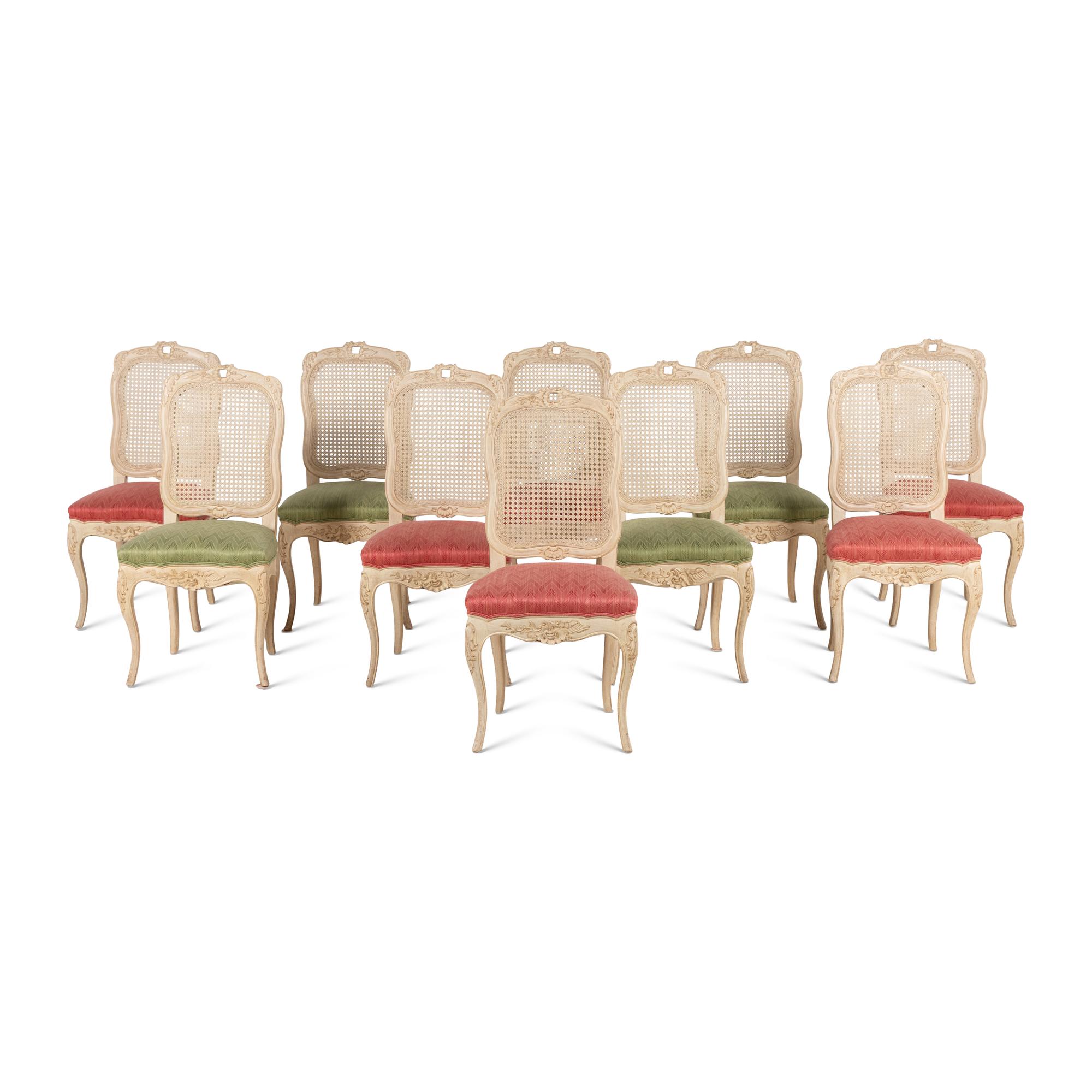 A Set of Ten French Provincial Style White-Painted Dining Chairs