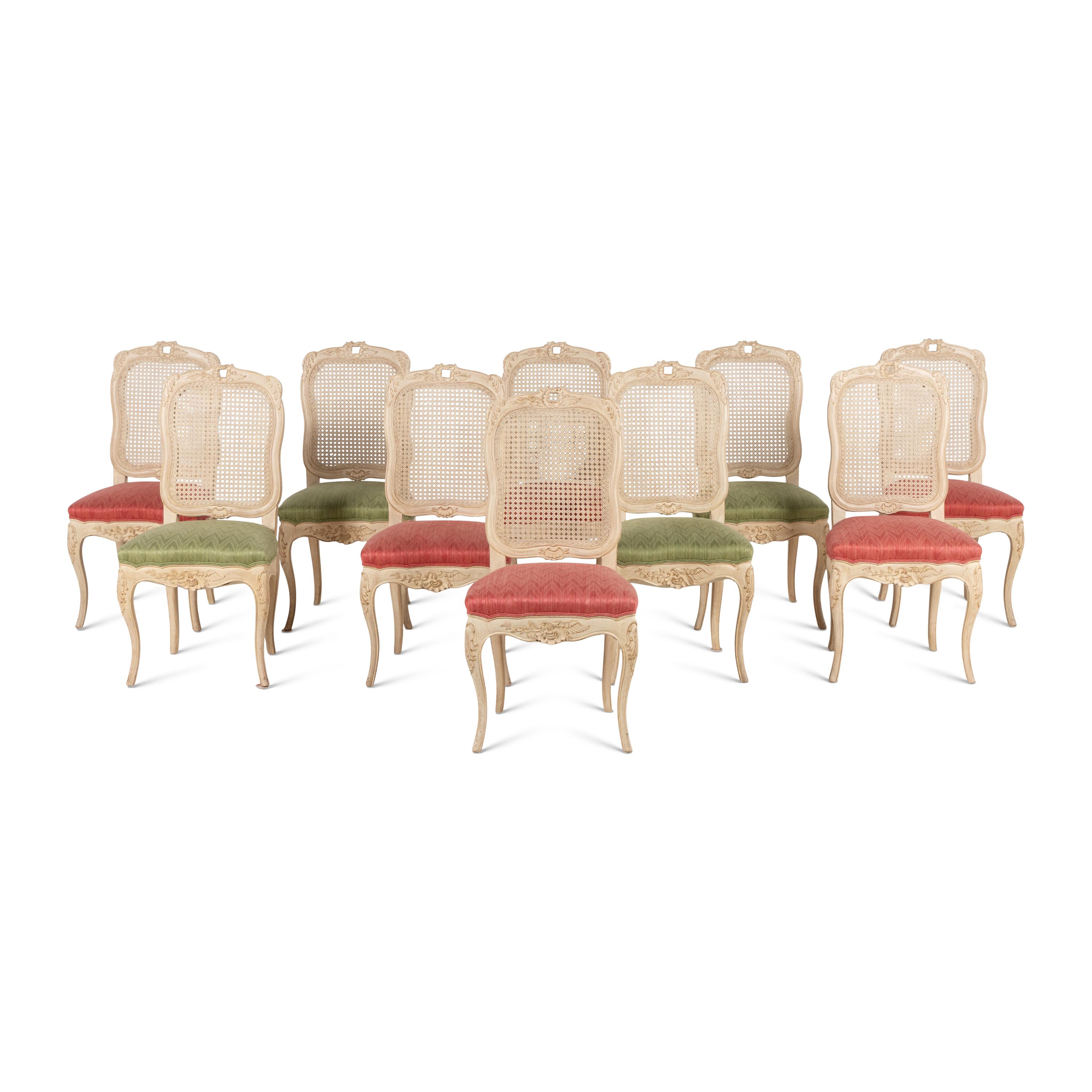A Set of Ten French Provincial Style White-Painted Dining Chairs
