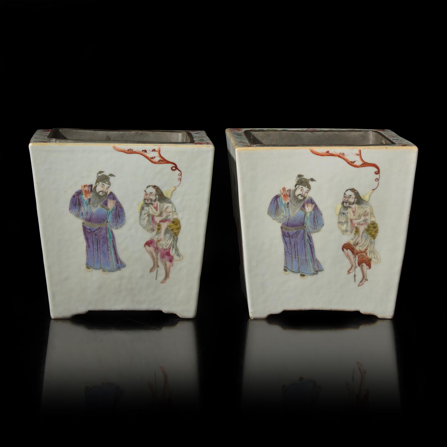 A Pair of Chinese Famille Rose "Immortals" Jardinières, Circa 1850–1860 清中期 粉彩八仙圖花盆一對
