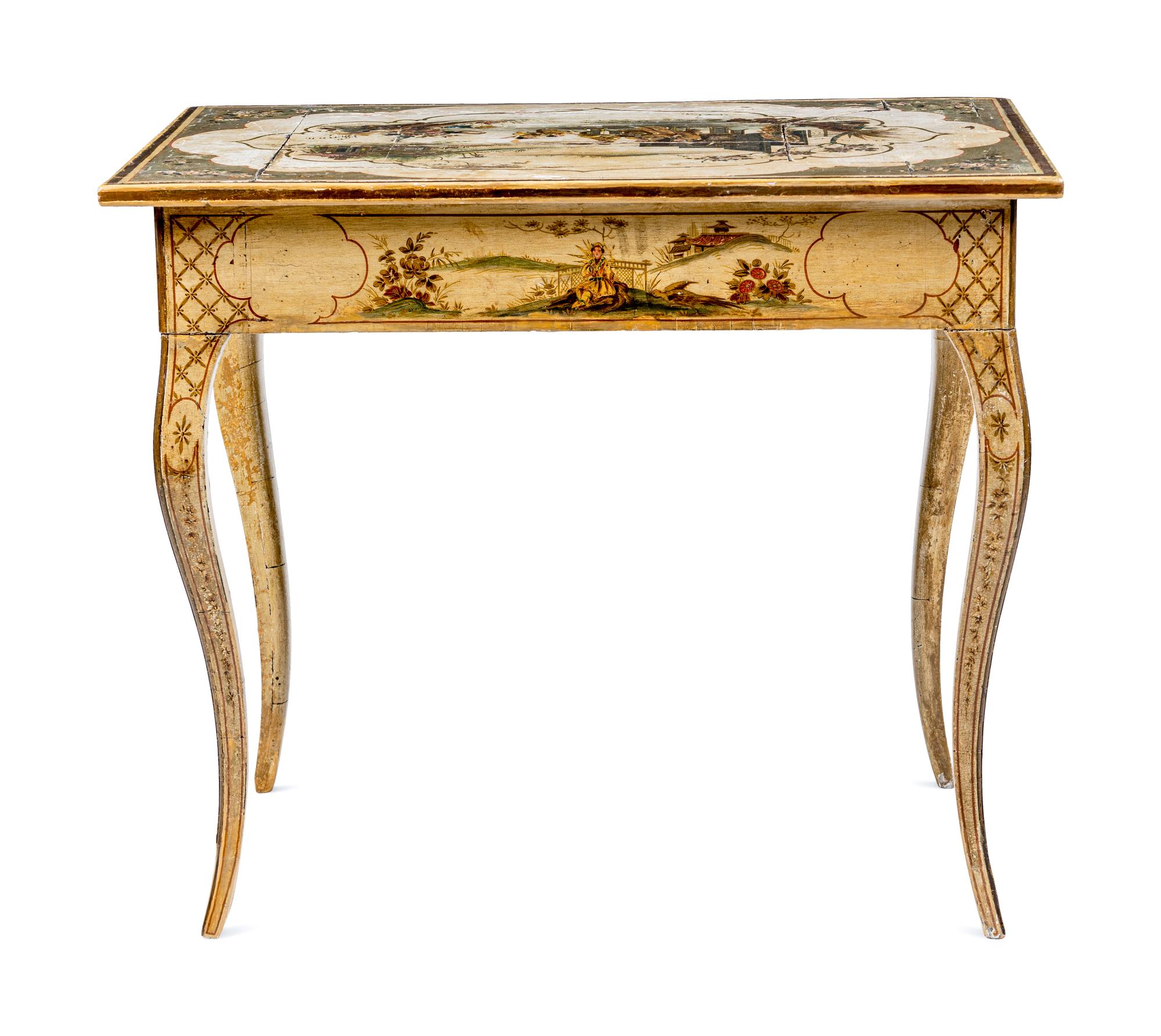 A Continental Polychrome Painted Side Table