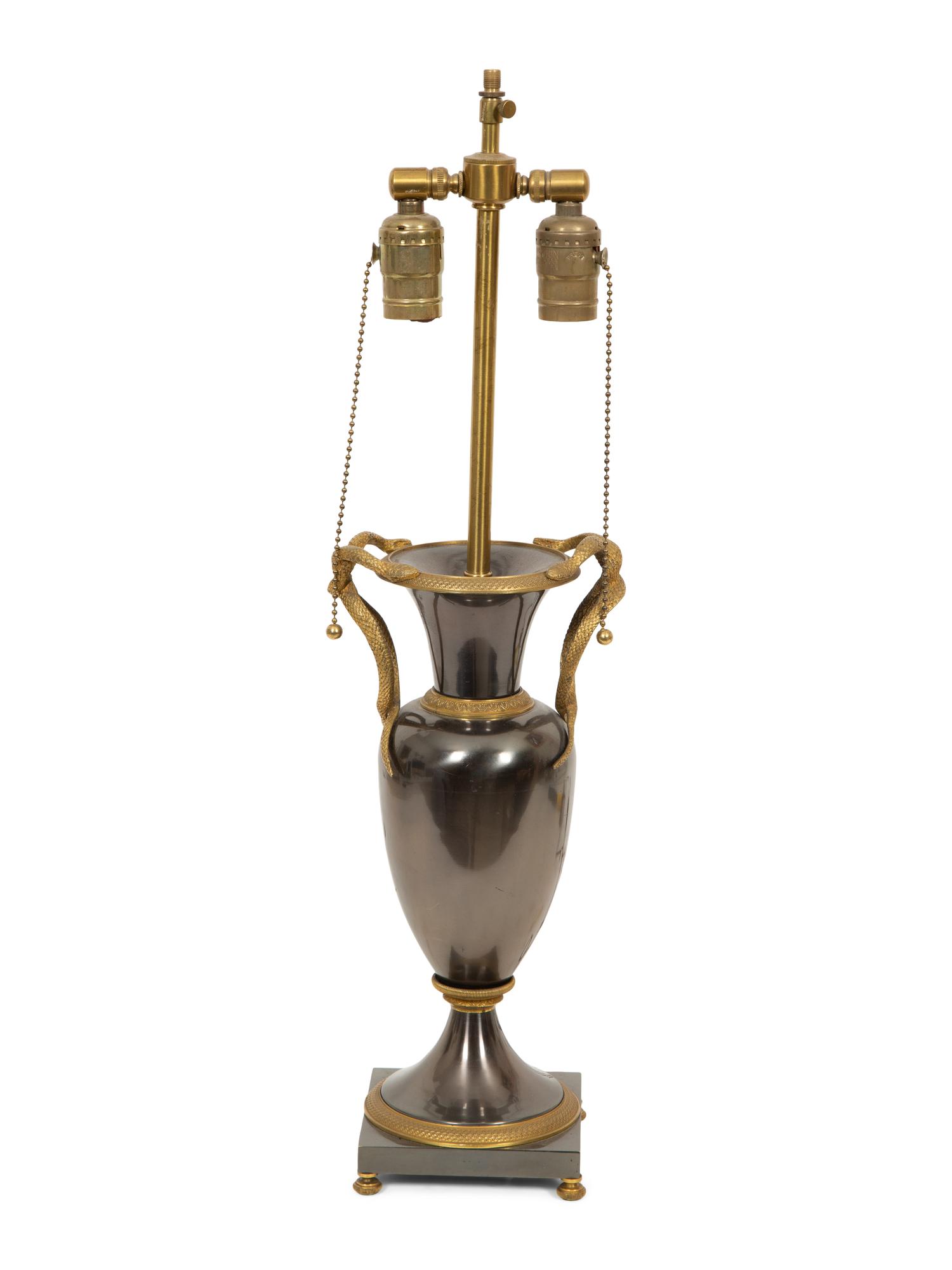 A Gilt Bronze and Silver Metal Urn Mounted as a Lamp