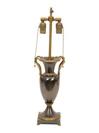 A Gilt Bronze and Silver Metal Urn Mounted as a Lamp