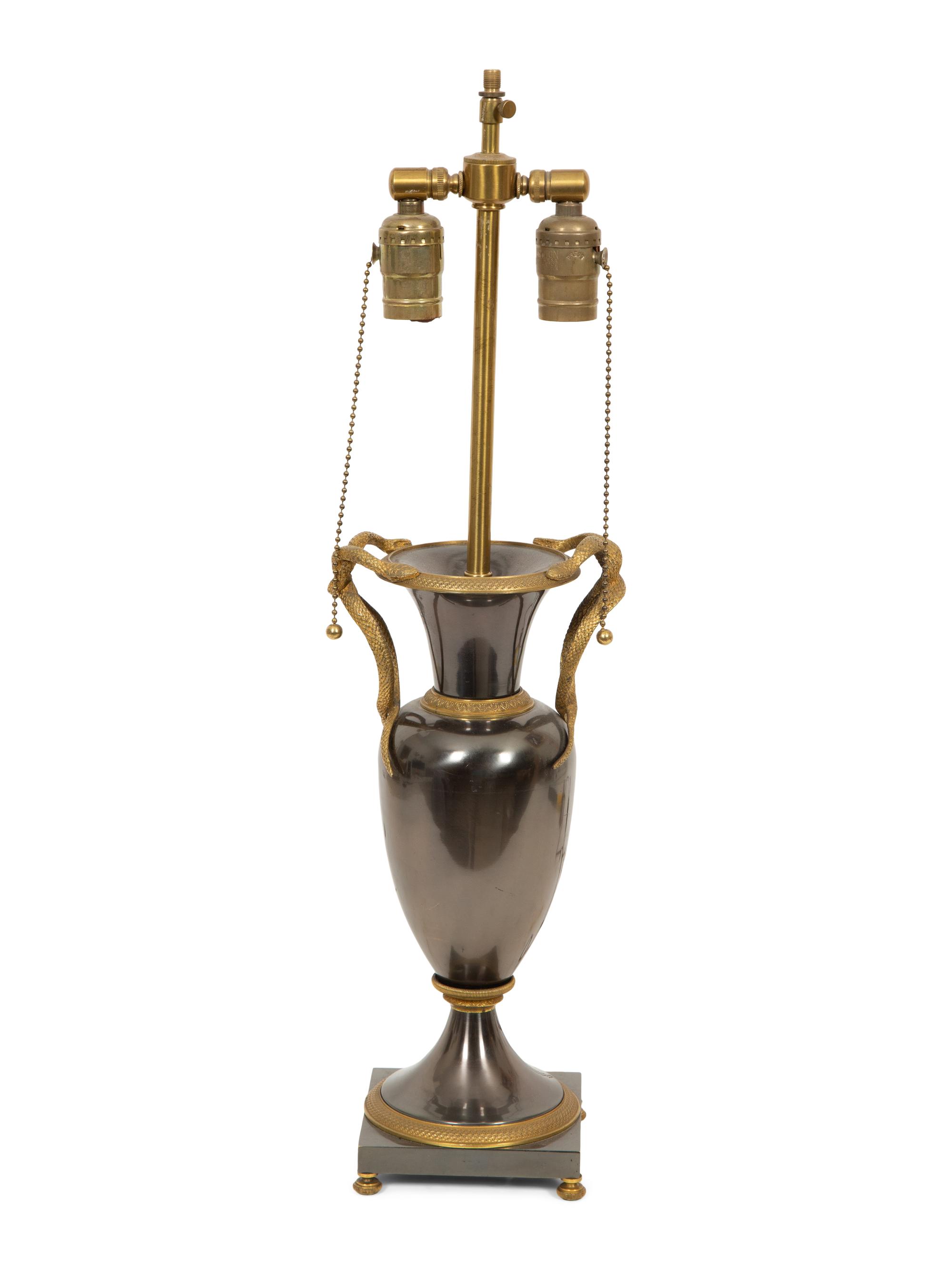 A Gilt Bronze and Silver Metal Urn Mounted as a Lamp