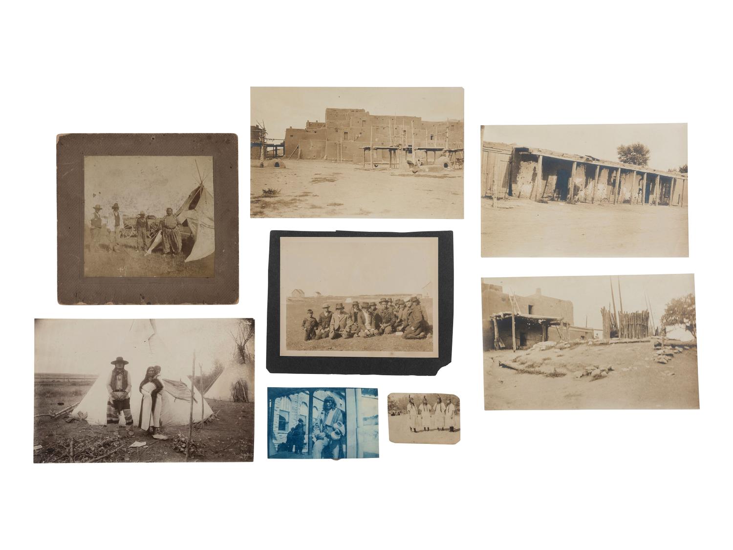 [NATIVE AMERICANS - PHOTOGRAPHY]. A group of photographs, stereoviews, and real photo postcards of Native American subjects, including a cyanotype.