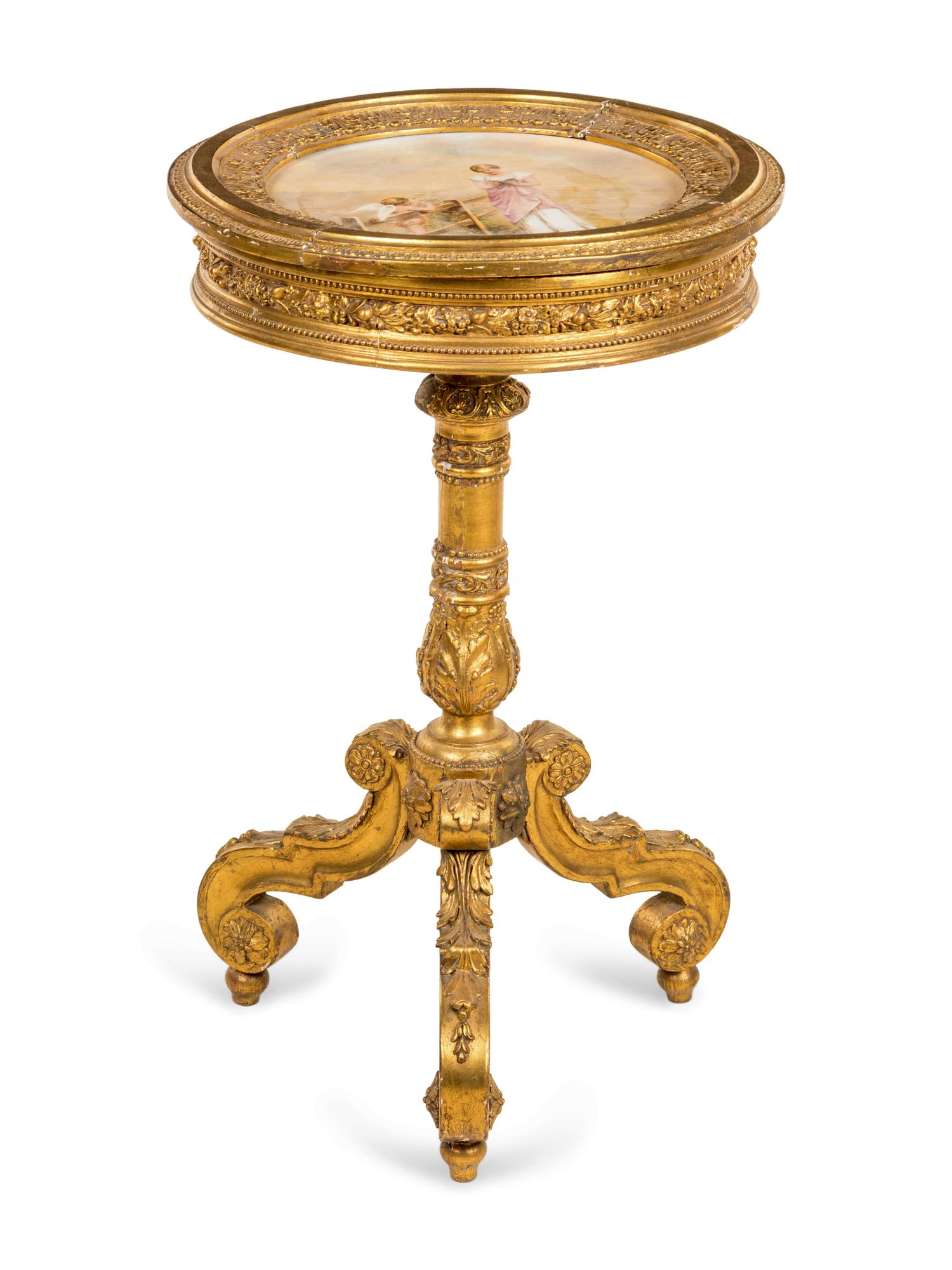 A Vienna Porcelain Inset Giltwood Table