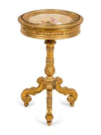 A Vienna Porcelain Inset Giltwood Table
