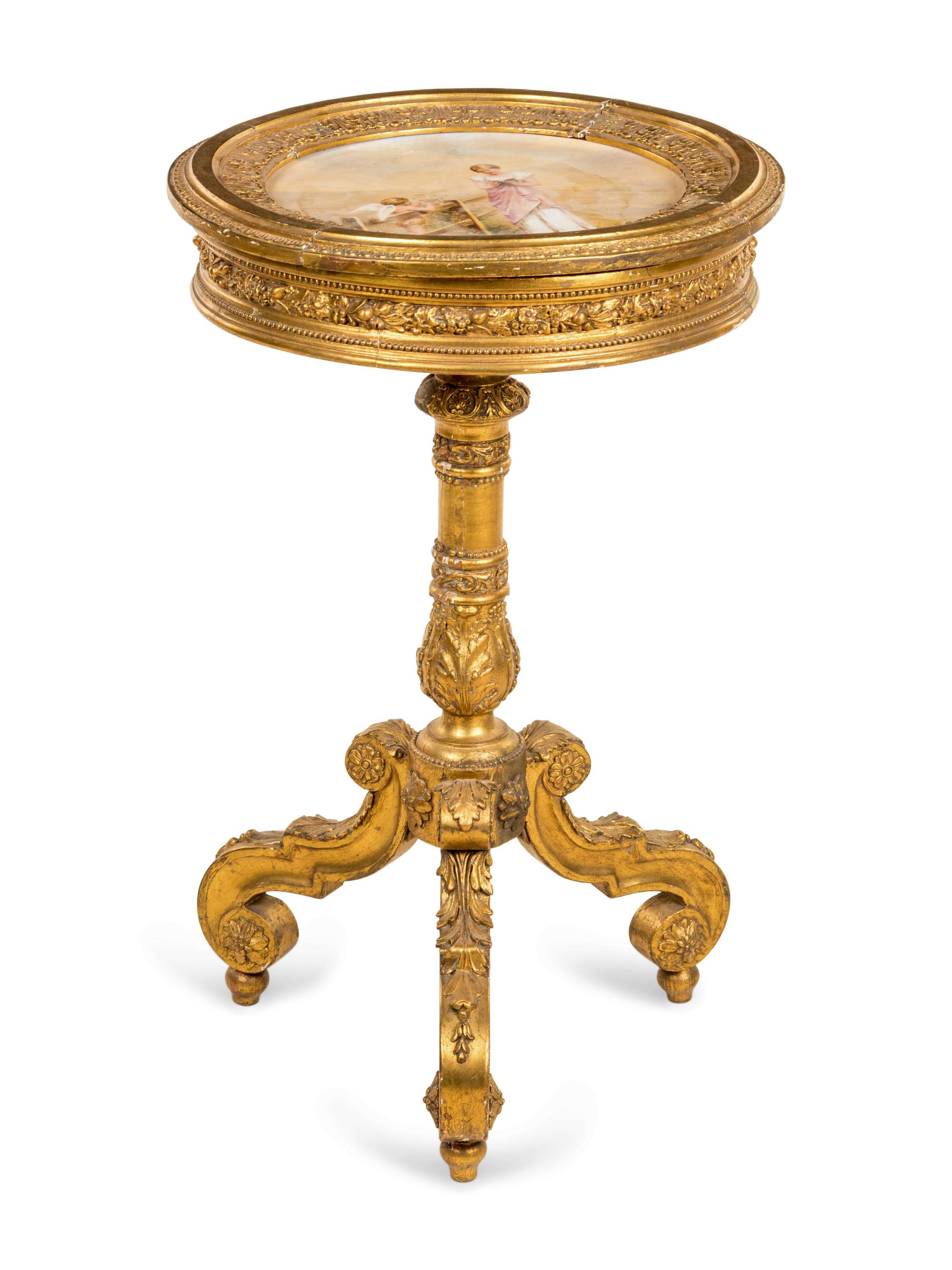A Vienna Porcelain Inset Giltwood Table