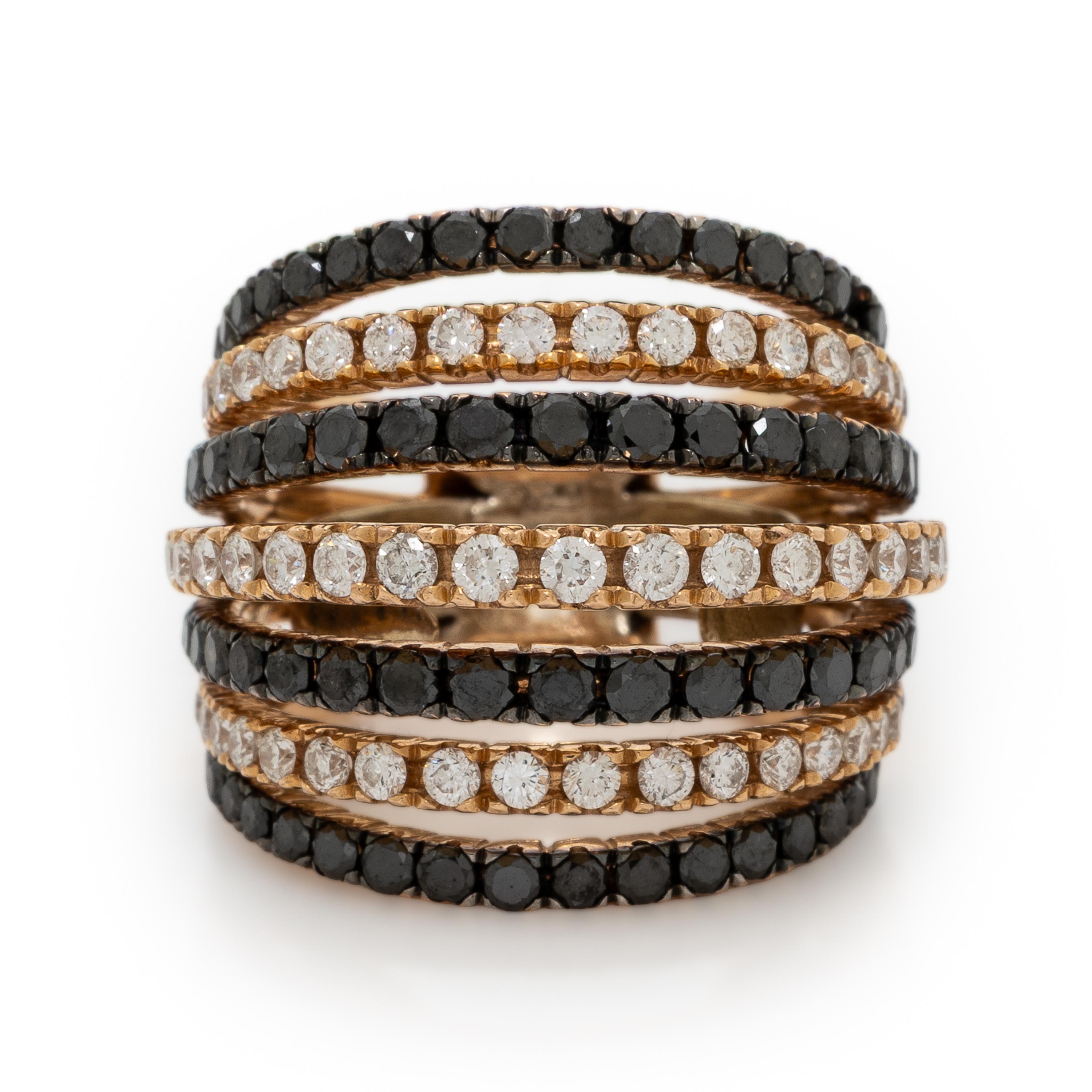 Diamond, Black Diamond, and Yellow Gold Ring