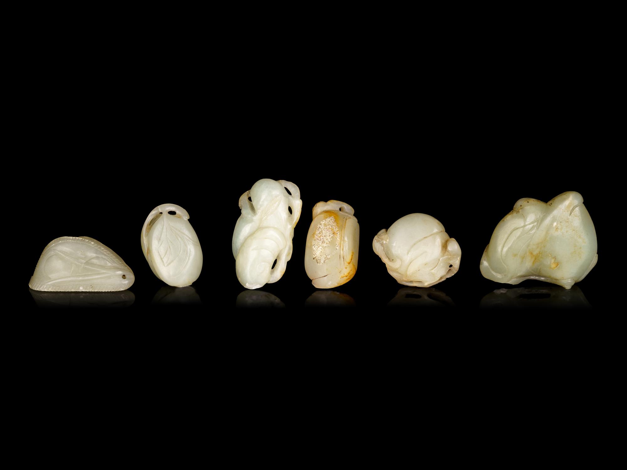Six Chinese Celadon Jade Carvings of Peaches