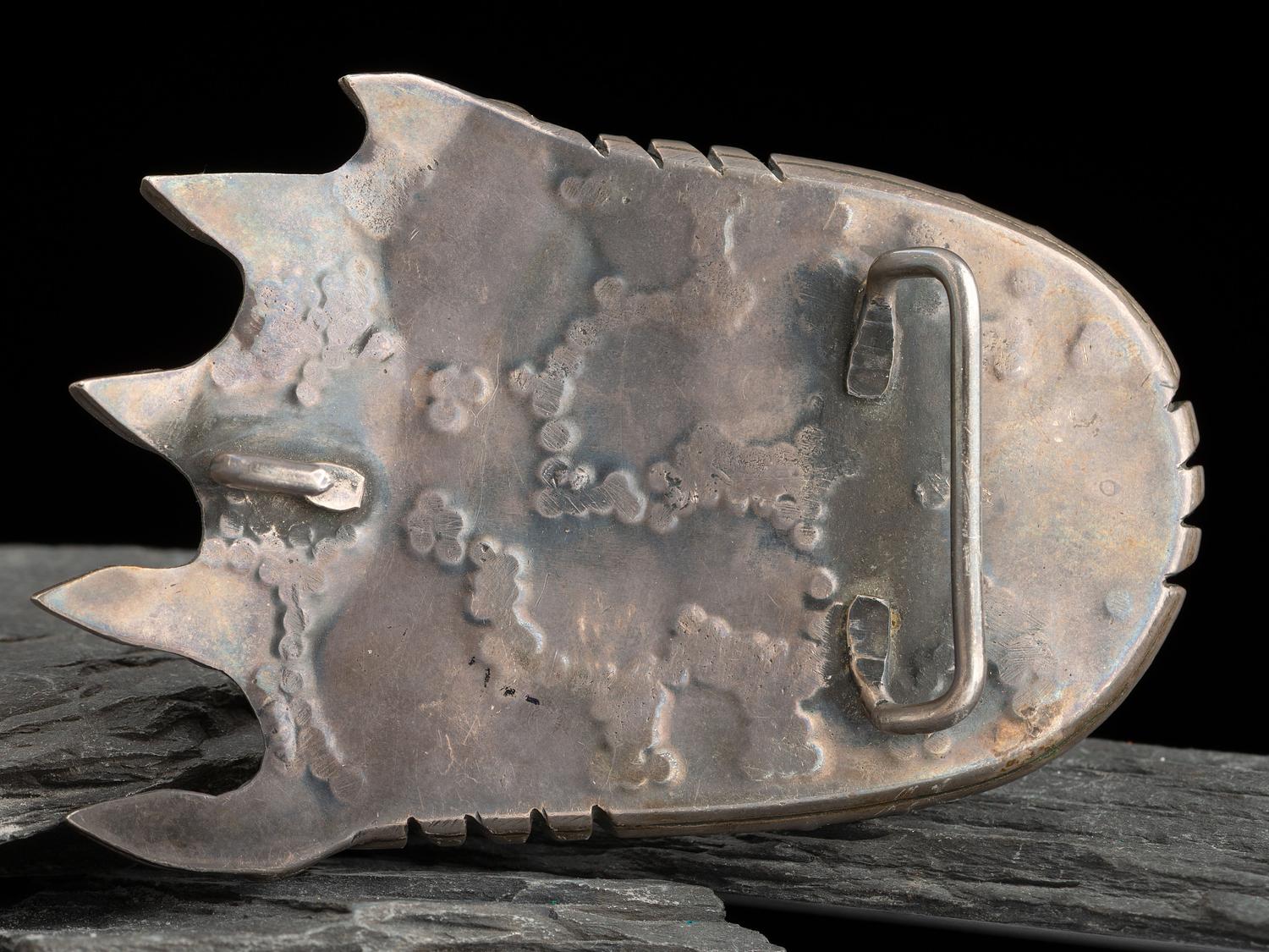 Heavy Navajo Silver and Turquoise Bear Paw Belt Buckle