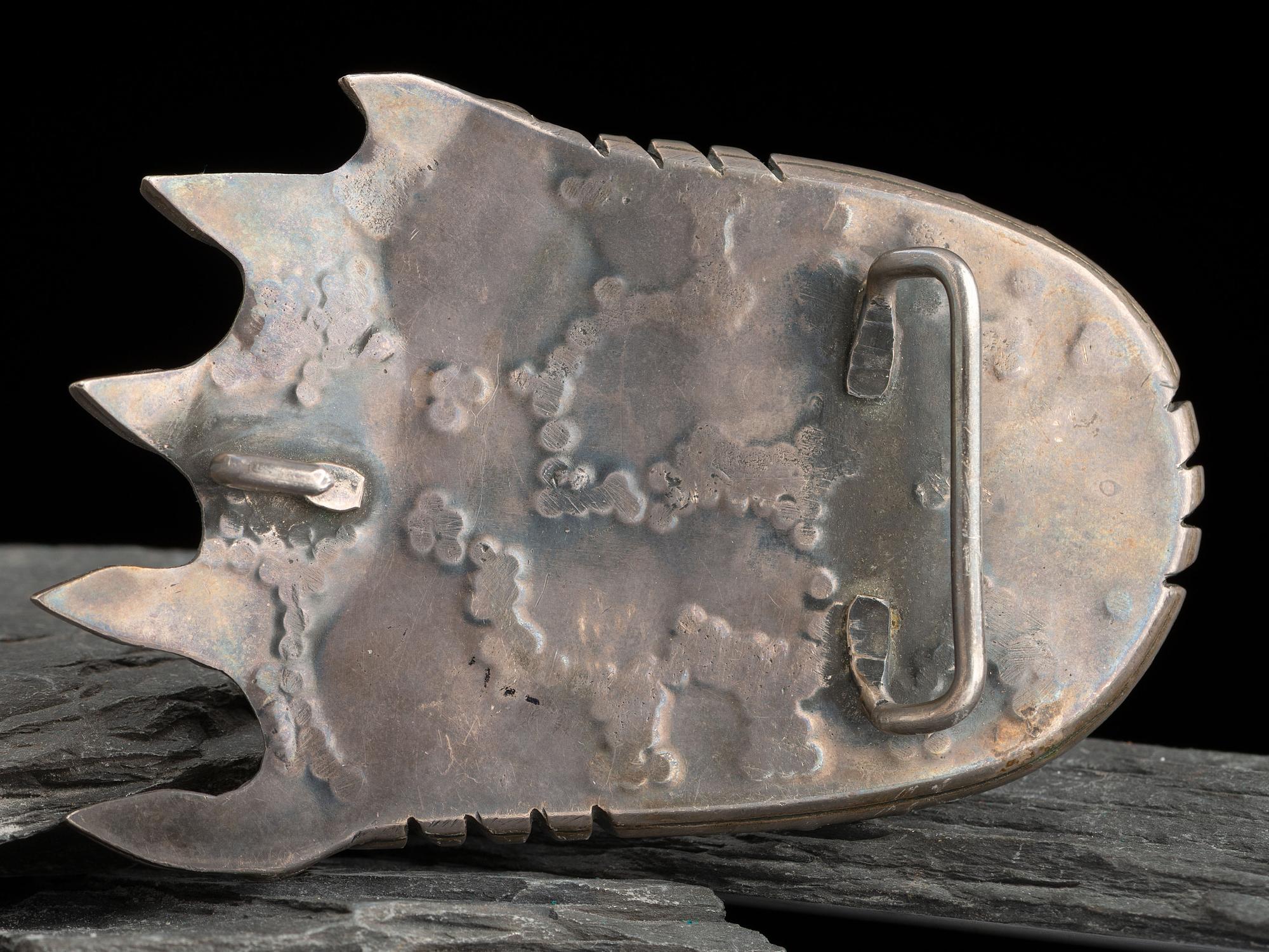 Heavy Navajo Silver and Turquoise Bear Paw Belt Buckle
