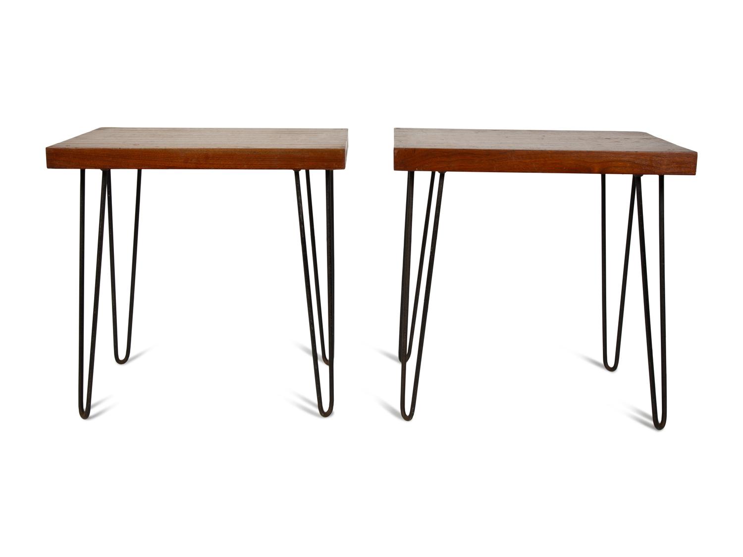 A Pair of Mid-Century Iron and Wood Side Tables — THIRD QUARTER 20TH CENTURY
