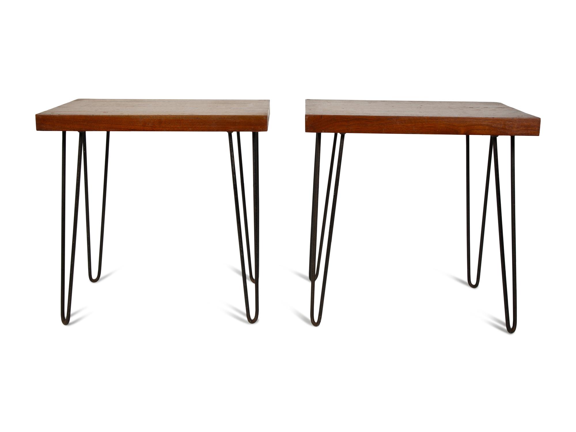 A Pair of Mid-Century Iron and Wood Side Tables — THIRD QUARTER 20TH CENTURY
