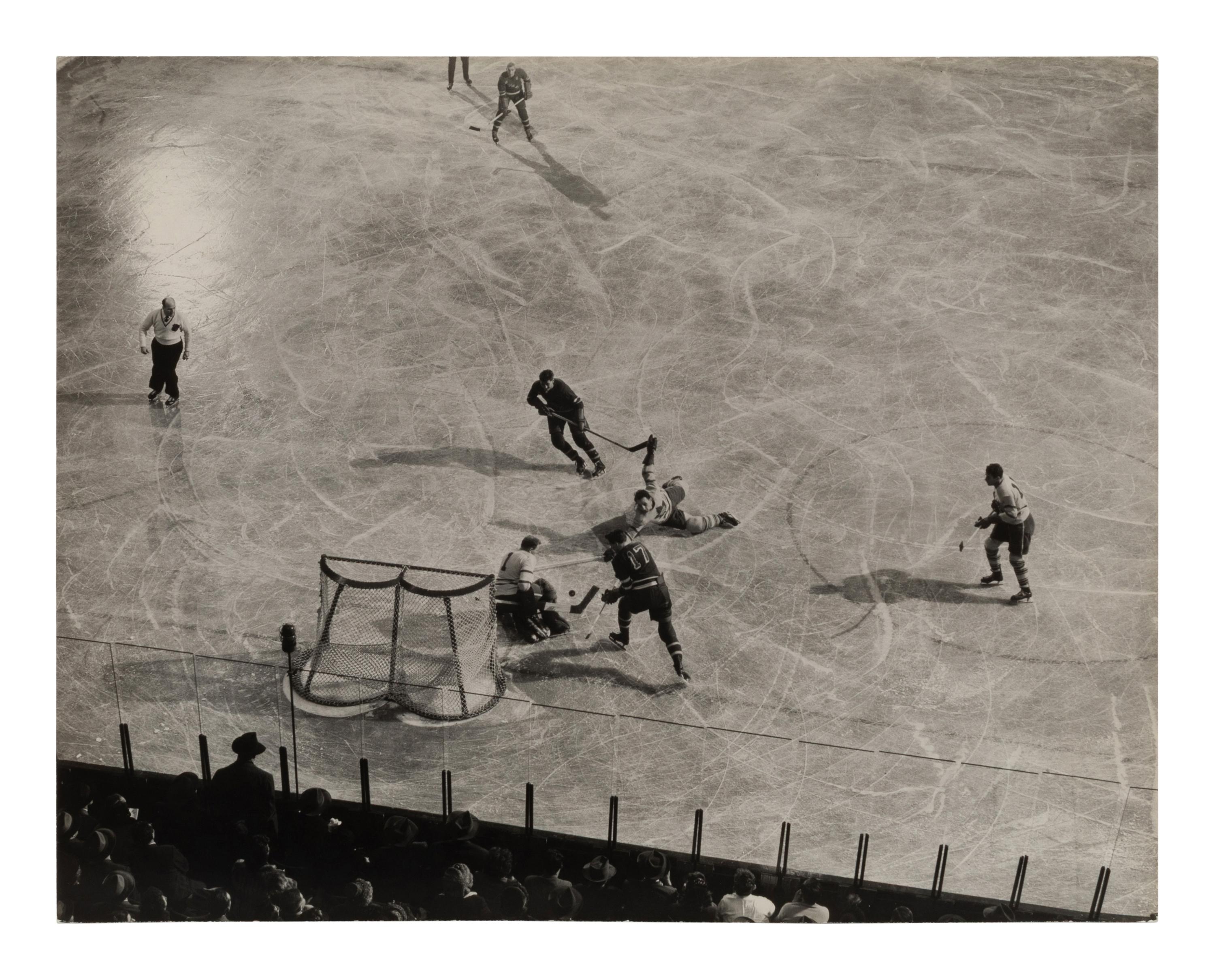 A pair of works depicting the NY Rangers and the Toronto Maple Leafs (N.Y. Rangers (dark suits) NYC; Madison Square Garden, NYC ), 1948; printed ca. 1948