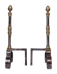 A Pair of English Brass and Steel Andirons