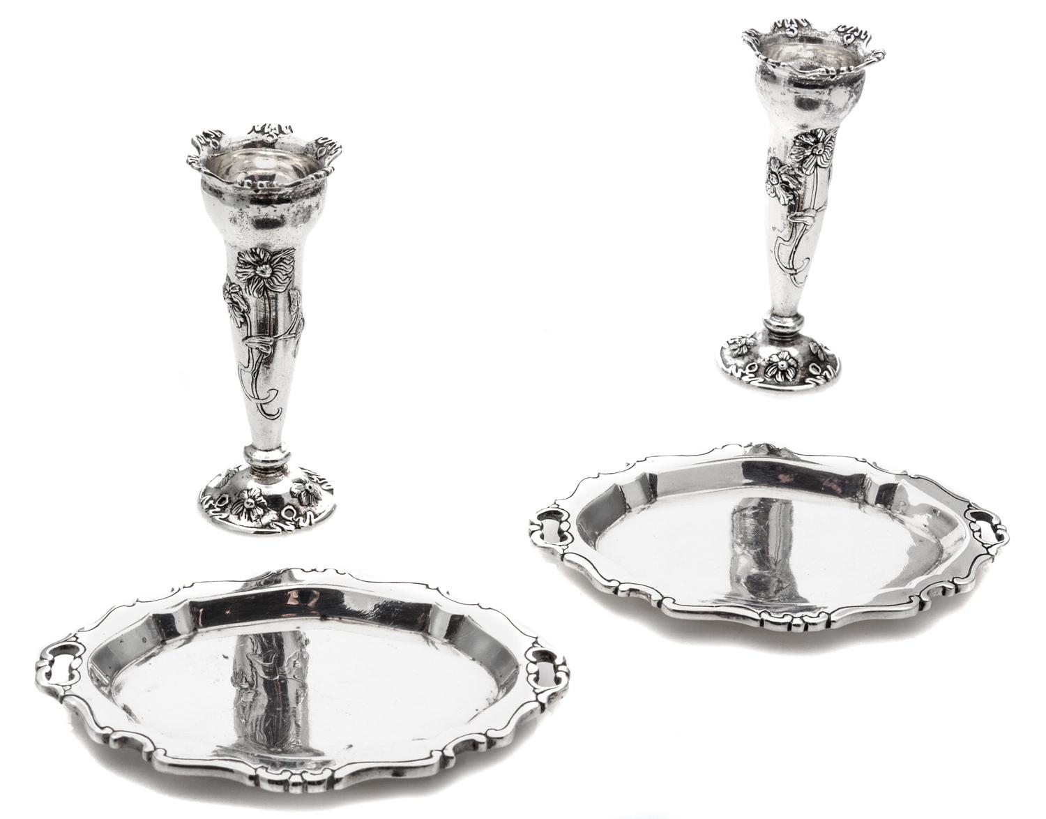 A Group of Four American Silver Table Articles, Starr, comprising a pair of vases and two oval serving trays.