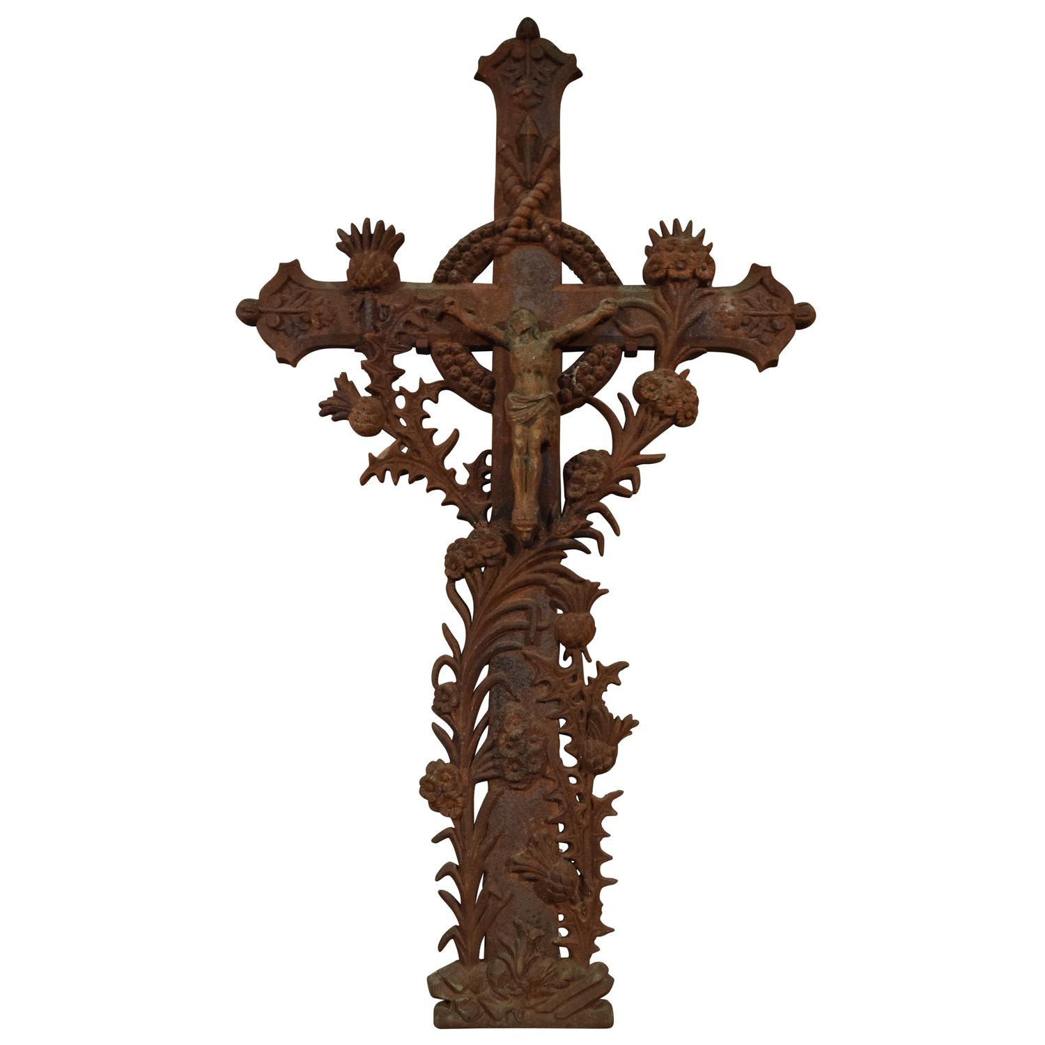A Cast Iron Crucifix 26.5" W x 4" D x 44" H — France, Early 20th Century