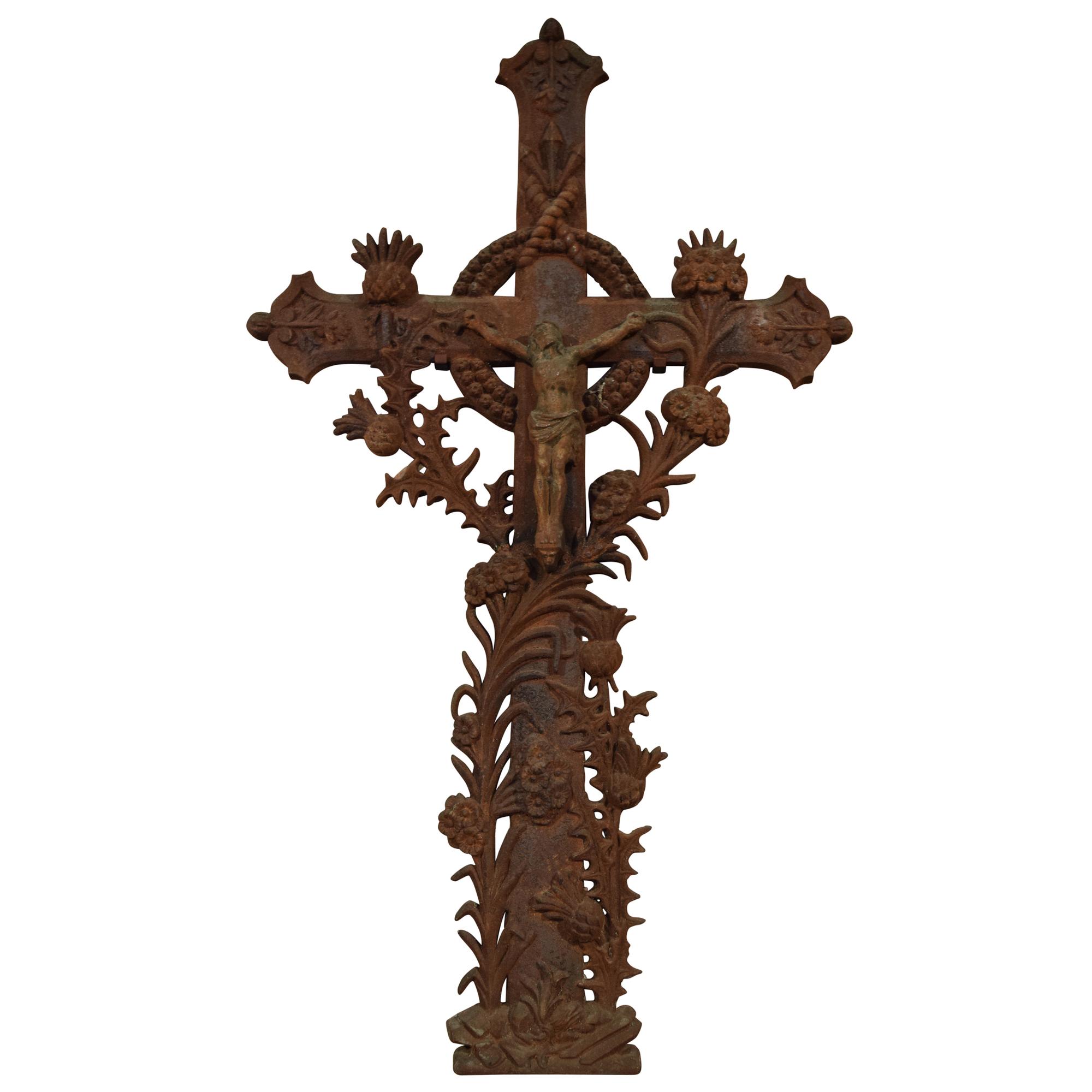 A Cast Iron Crucifix 26.5" W x 4" D x 44" H — France, Early 20th Century