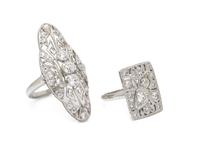TWO DIAMOND AND PLATINUM RINGS