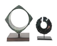 An Archaistic Carved Green Jade Bi and a Carved Green Jade Ts'ung