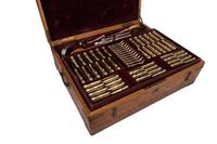 An Extensive Russian Silver and Silver-Gilt Flatware Service in Original Fitted Case