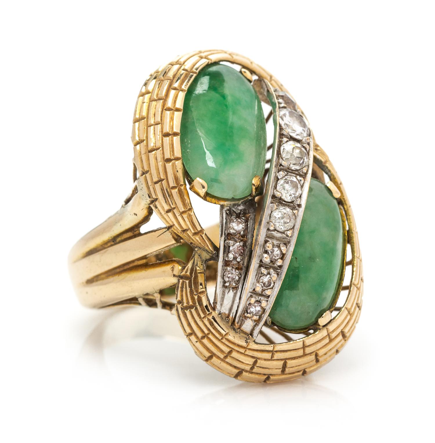 A Yellow Gold, Jade and Diamond Ring, 9.25 dwts.
